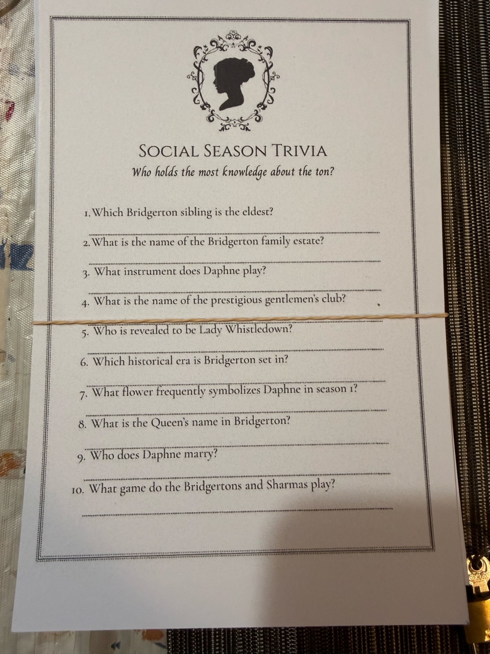 Social Season Trivia Game Sheets Assorted * Professionally Printed*